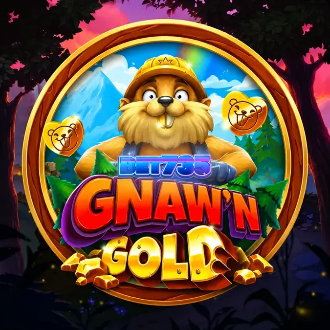 Tampilan visual slot Gnaw’n Gold dengan karakter berang-berang di latar hutan yang cerah.